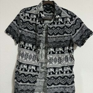 21men, Men's Elephant Patterned Casual Shirt - Black & White